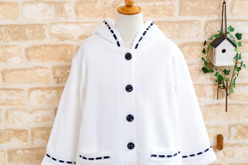 Eye Lovely a Hooded Bathrobe Made of Terry White with 11059 K's Kids' Bathrobe, Cloth, 120-130cm, Navy, (12-130,OWXNA)