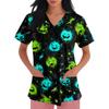 Women's short-sleeved Halloween print V-neck pocket protective work shirt