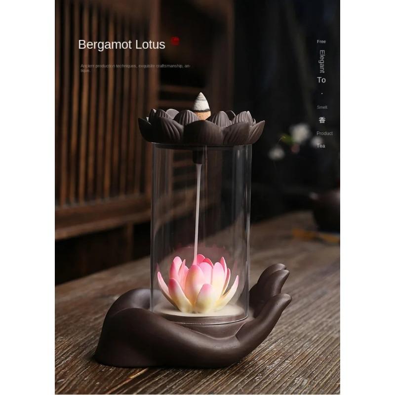 Brûleur d'encens à reflux de fumée de sable violet, couverture coupe-vent créative, lampe LED aromatique Bergerot Lotus, décoration d'encens originale