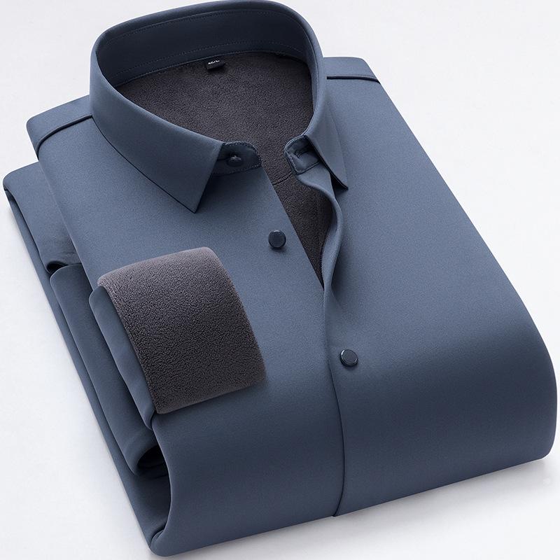 Winter Seamless Long-sleeved Shirt Brocade Ammonia Elastic Warm Piled Thickened Men's Business Casual Professional Shirt