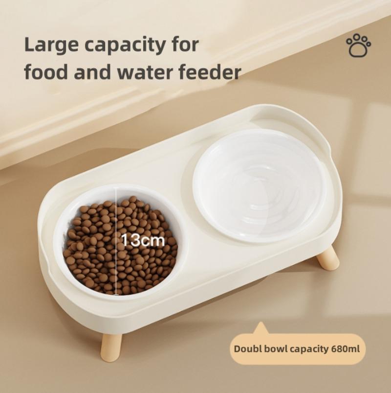 Double Pet Food Water Bowls Non-Slip Cat Bowl Stainless Steel Raised Cat Food Bowls with Stand Anti-splash Dog Bowl Pet Supplies