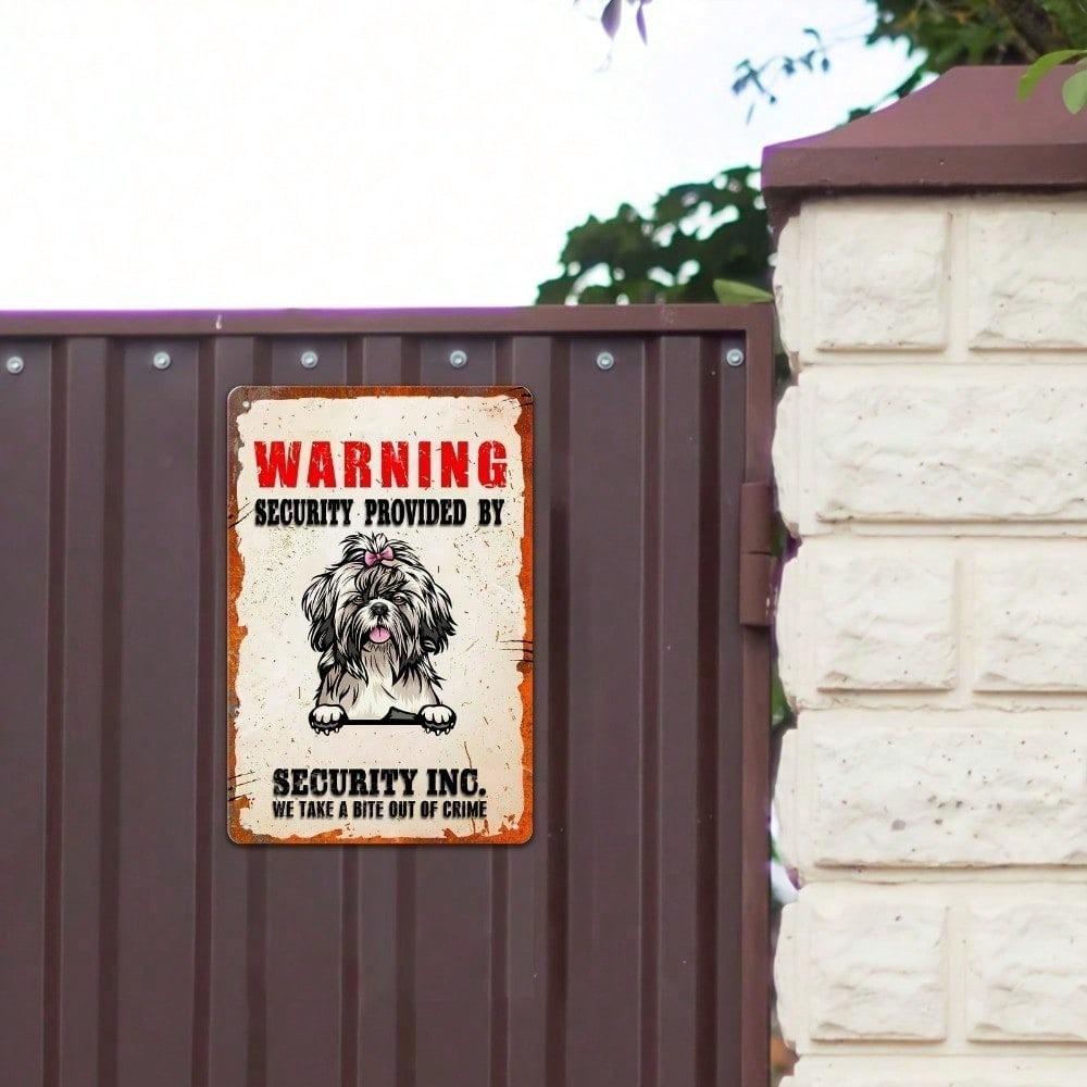 Vintage Shih Tzu Metal Sign – Funny Security Alert Wall Decor, Humorous Outdoor Fence Art, 2D Flat Unframed Home Protection
