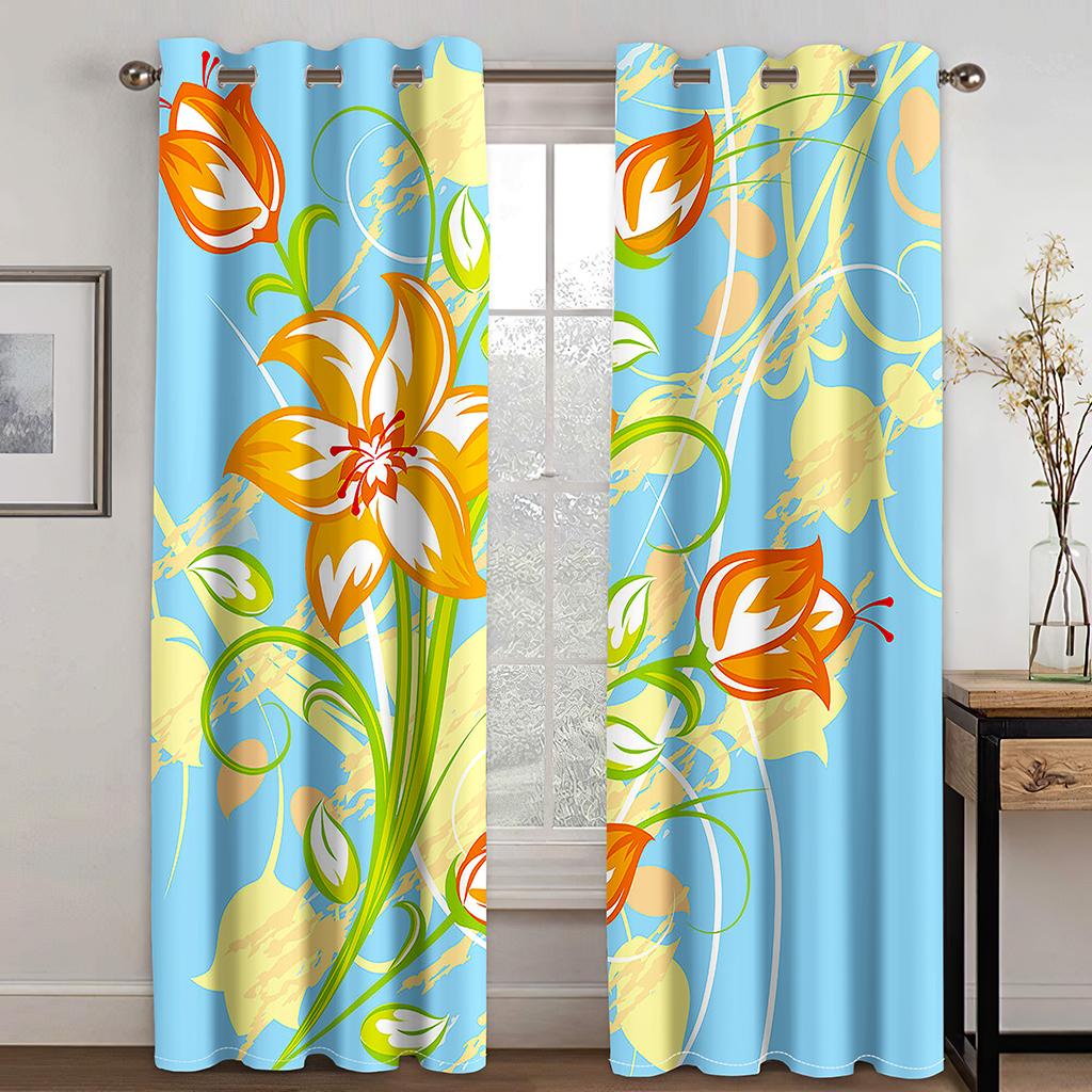 3D Abstract Art Geometric Design Flowers Simple Style Curtains 2 Panels Living Room Bedroom Window Curtain Decoration