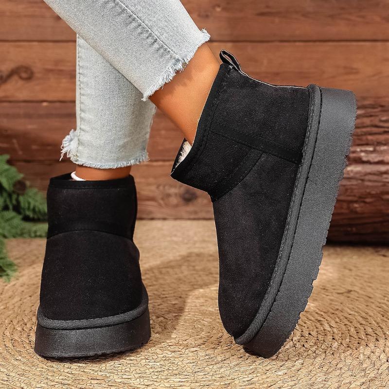 Damen Schneestiefel mit runder Zehenpartie, Plüschgefütterte Wintermokassins, Verdickte warme Stiefeletten für Damen