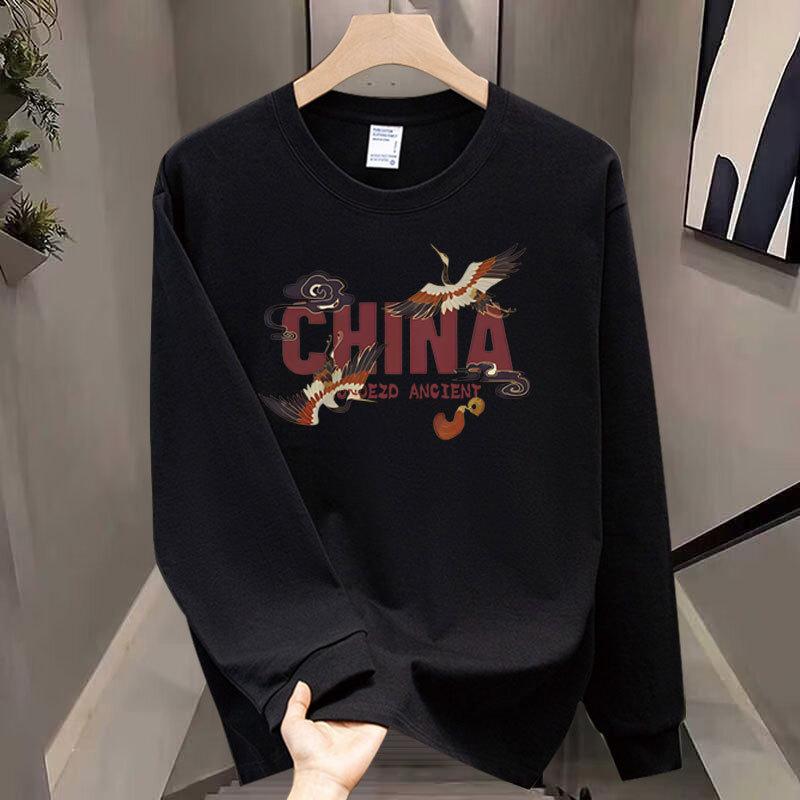 Reines Baumwoll-Schwerlast-Langarm-T-Shirt, Herbst-Trendmarke für junge Männer und Frauen, Locker, Lässig, Aufmüpfig, Gutaussehend, Business-Kleidung