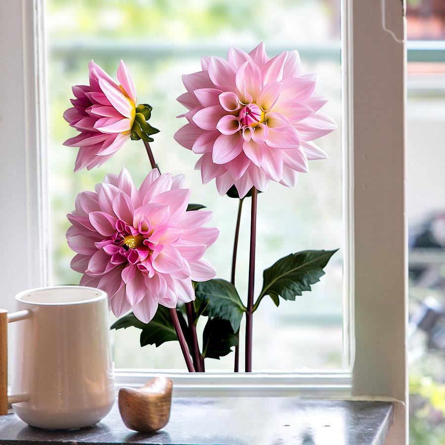 

New Pink Dahlia Static Cling Window Door Decal Realistic Flower No Glue Easy Apply Home Decor 30x30cm разноцветный