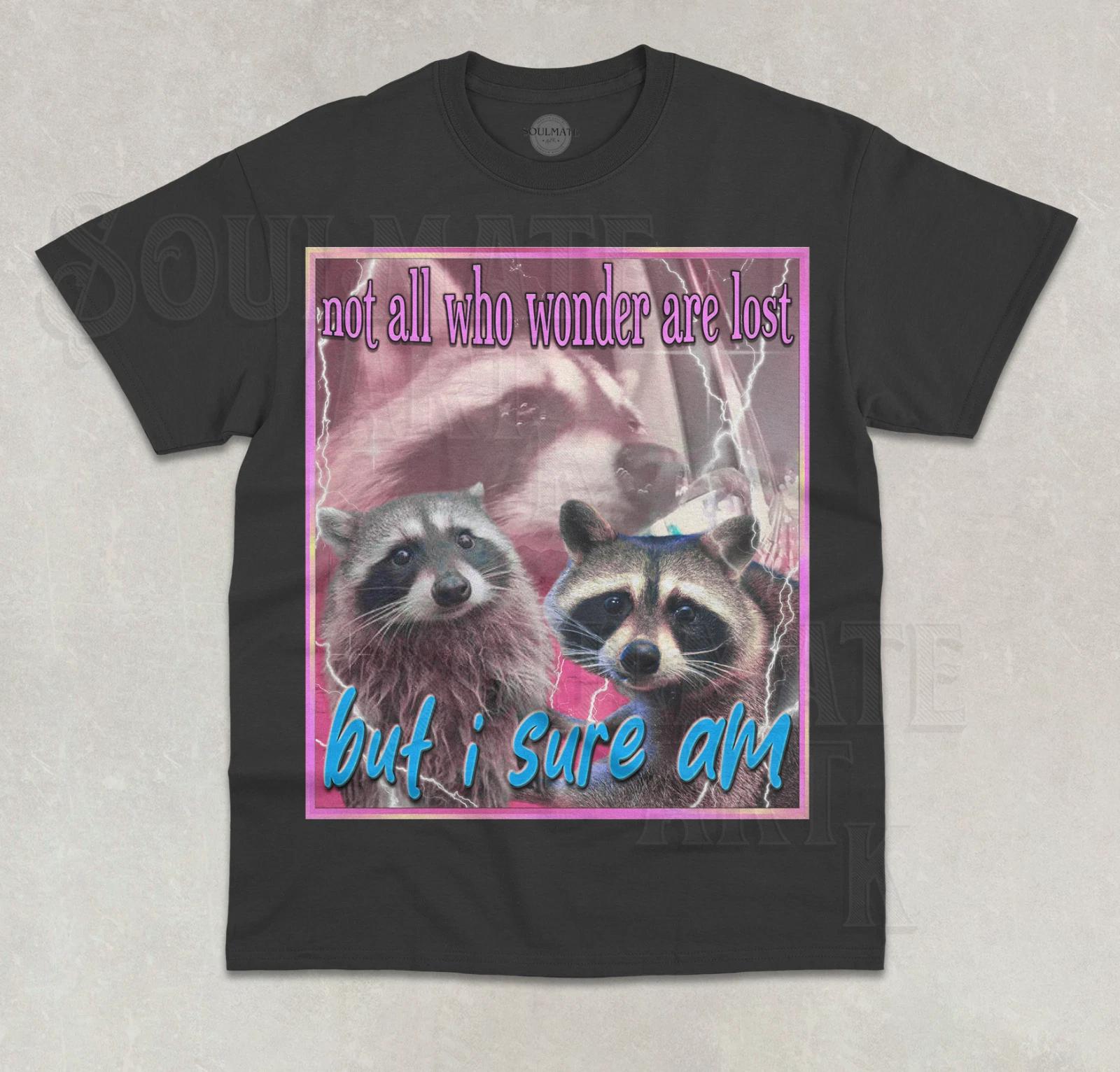 Not All Who Wonder Are Lost But I Sure Am T-Shirt Funny Raccoon Graphic Shirt L