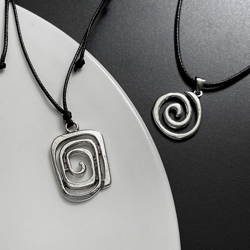 Vintage Spiral Vortex Pendant Hand-Woven Leather Rope Necklace For Women Unisex Boho Swirl Choker Necklace  Jewelry