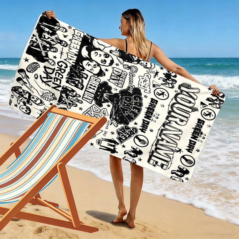 Name Custom Band Green Day Print Beach Towel, Large Soft Quick Dry Towel for Beach Camping Swimming