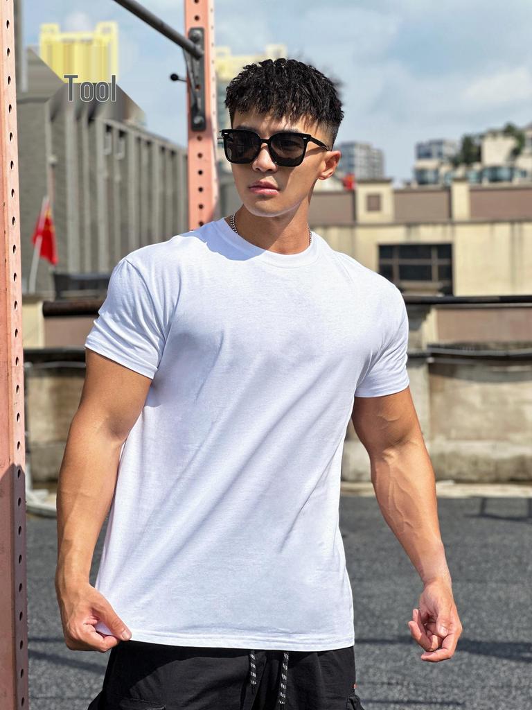 Herren Sport-T-Shirt mit geprägtem Stahlstempel und eng anliegenden Bündchen - Schweres Kurzarm-T-Shirt für Laufen, Fitness, Gewichtheben