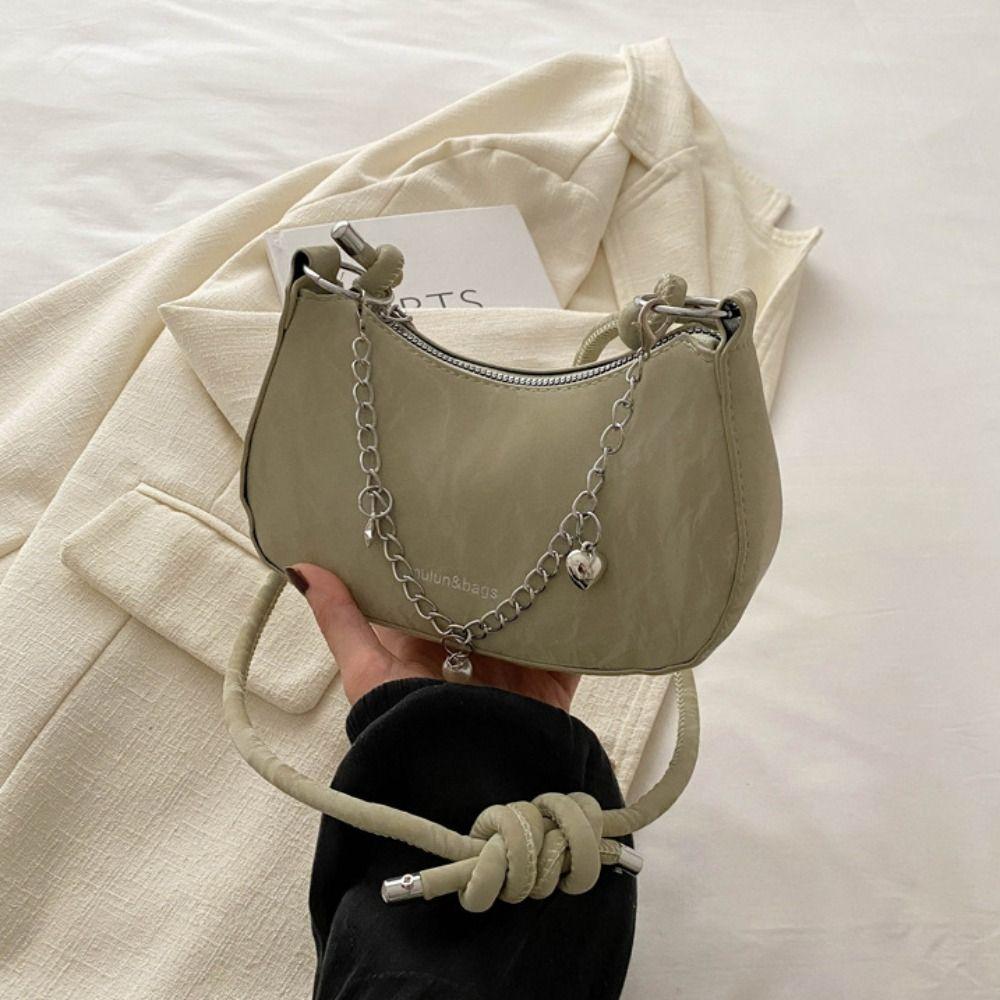 Metal Chain Simple Crossbody Bag Korean Style Shoulder Bag Portable Hobos Handbag Shopping
