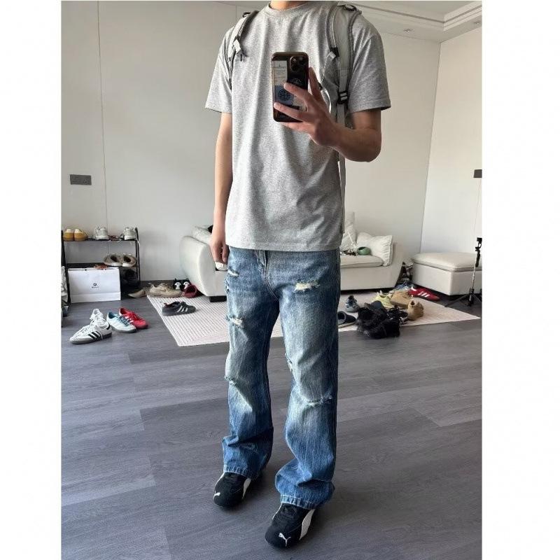 

JYL Women s Straight Jeans Plus-Size American Washed Ripped Loose High-Waist Denim Pants 3XL безодня