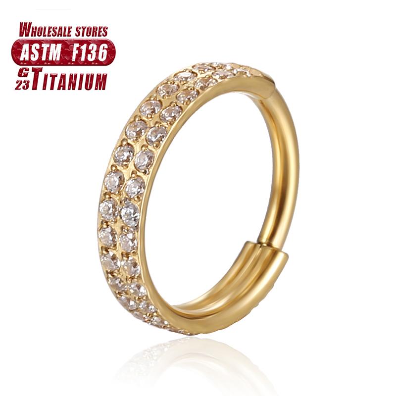 F136 Titanium Piercing Double Layered Triple Stack Hinged 16g Zircon Nose Ring Helix Cartilage CZ Small Cartilage Septum Clicker