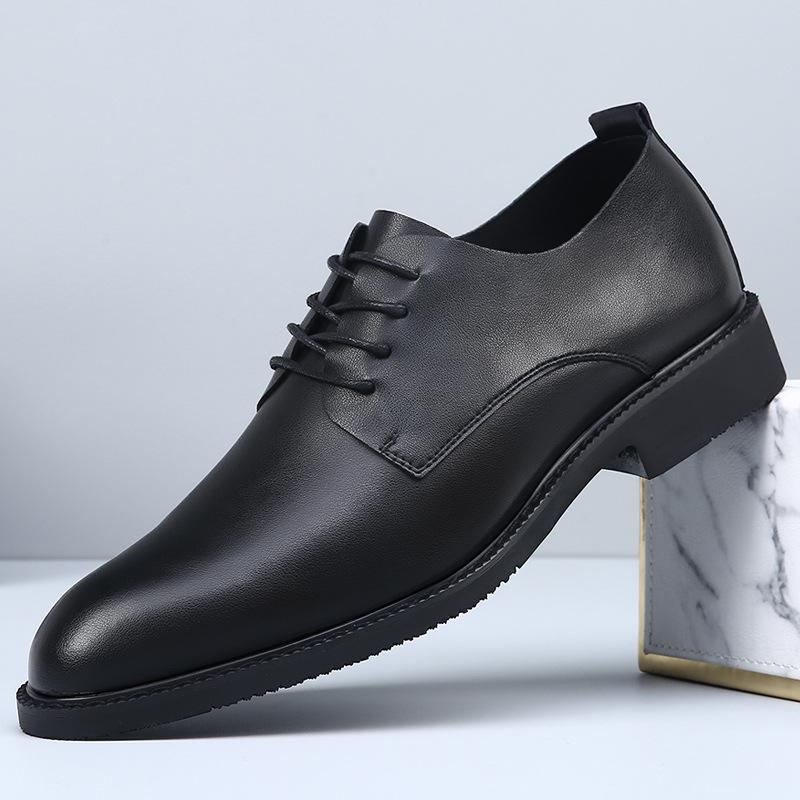 Fashion British Men's Shoes Genuine Leather Korean Version Breathable Dress Business Leather Shoes Men's Youth Soft Surface Comfortable Casual Weddi