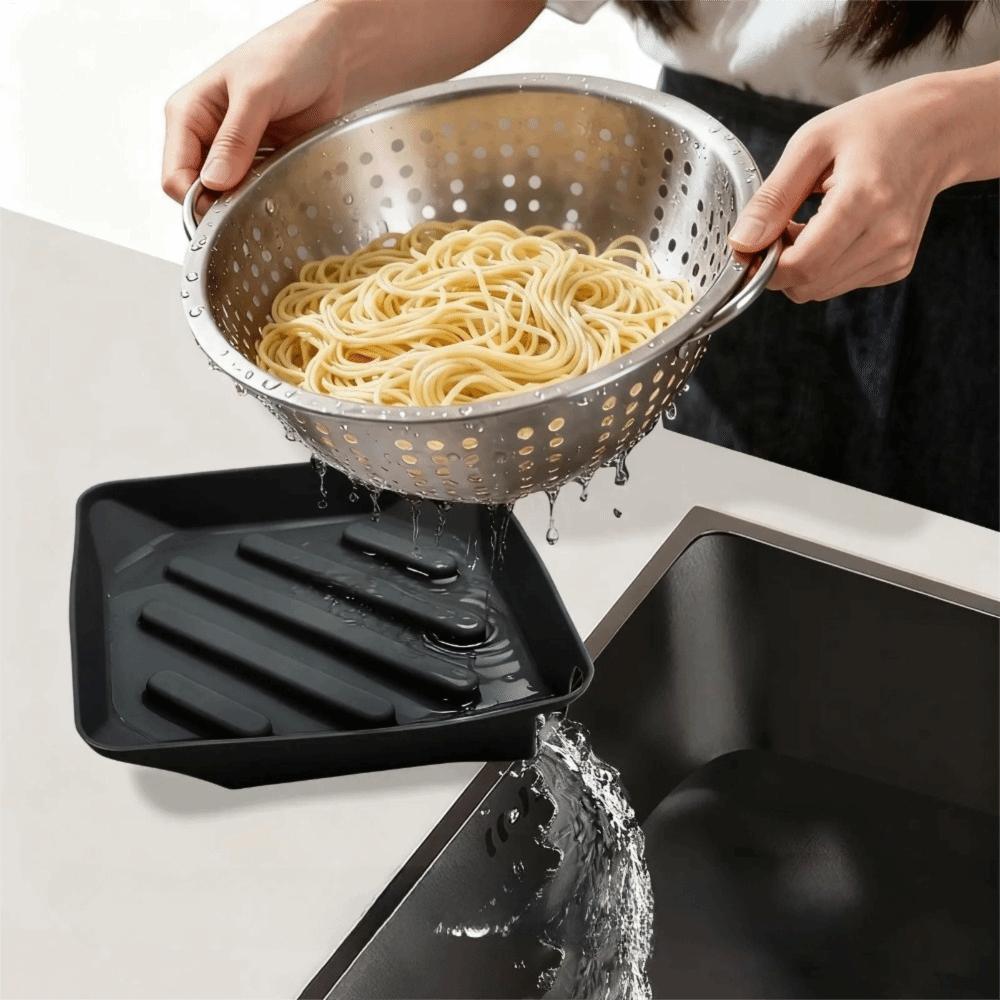 Durable Silicone Dish Drain Pad Square with Spout Sink Sponge Holder Heat Resistant Non-Slip Dish Rack Mat Cooking