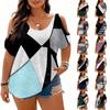 Haut décontracté pour femme à manches courtes et épaules dénudées, chemisier imprimé, coupe ample, chemise élégante pour le bureau et un usage quotidien
