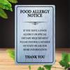 "Food Allergy Notice" Metal Sign - Waterproof & Dustproof, for Home, Restaurant, Bar, Cafe, Garage Wall Decor - Retro Iron Pl
