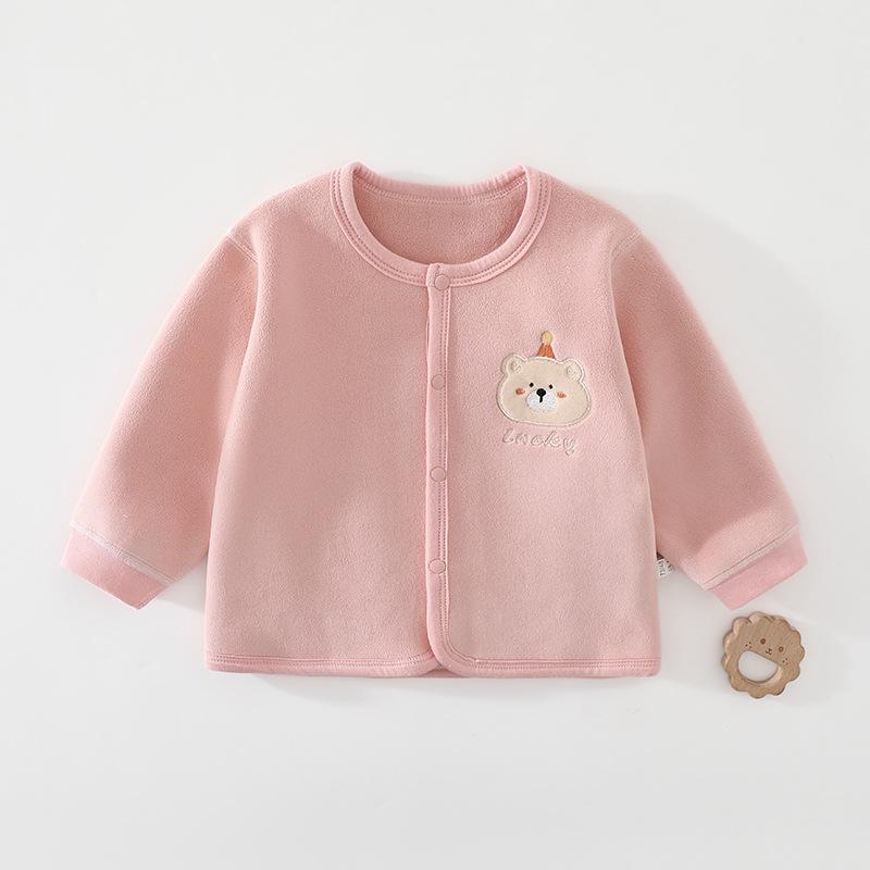 Verdickte Baby-Fleece-Strickjacke für Kleinkinder - Warmes Korallfarbenes Fleece-Oberteil für Jungen und Mädchen