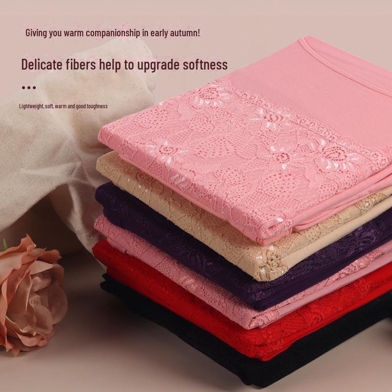 Women's Pure Cotton Lace Thermal Underwear Set - Autumn/Winter Long Sleeve & Bottoms