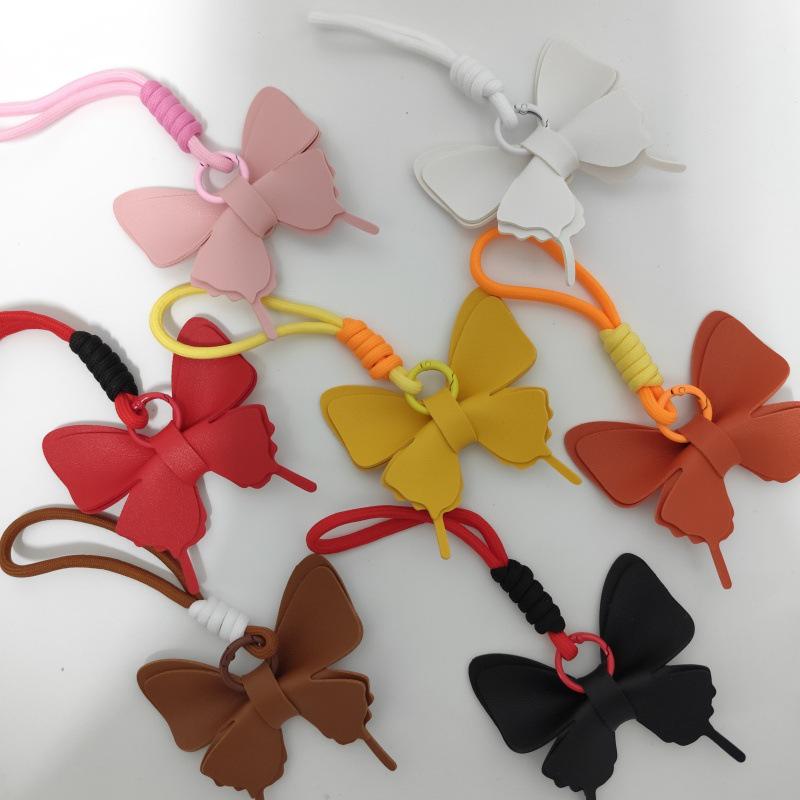 Cute Bow Butterfly Leather Keychain Pendant