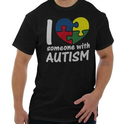 I Love Someone with Autism Suport Gift Idea TShirt 100 Cotton ONeck Summer Short Sleeve Casual Mens Tshirt Size S3XL