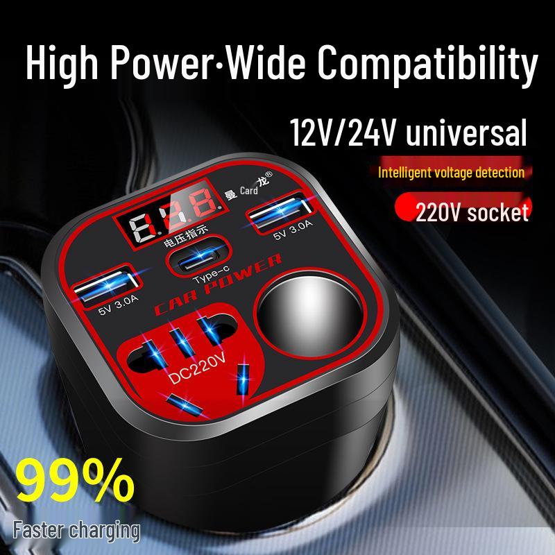Universal 12V/24V To 220V High-Power Car/Truck Fast-Charge Inverter with Cigarette Lighter Socket