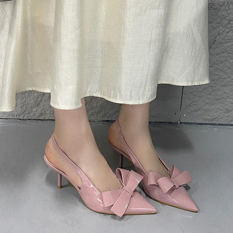 Fashion Footwear Butterfly-Knot Women Thin Heels Sandals Shoes Female Slides Fashion Pointed Toe Ladies High Heels Sandals Shoes Pumps