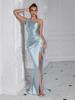 European & American Fashion Ruched One-Shoulder Bodycon Slit Evening Dress – Sexy Goddess Style