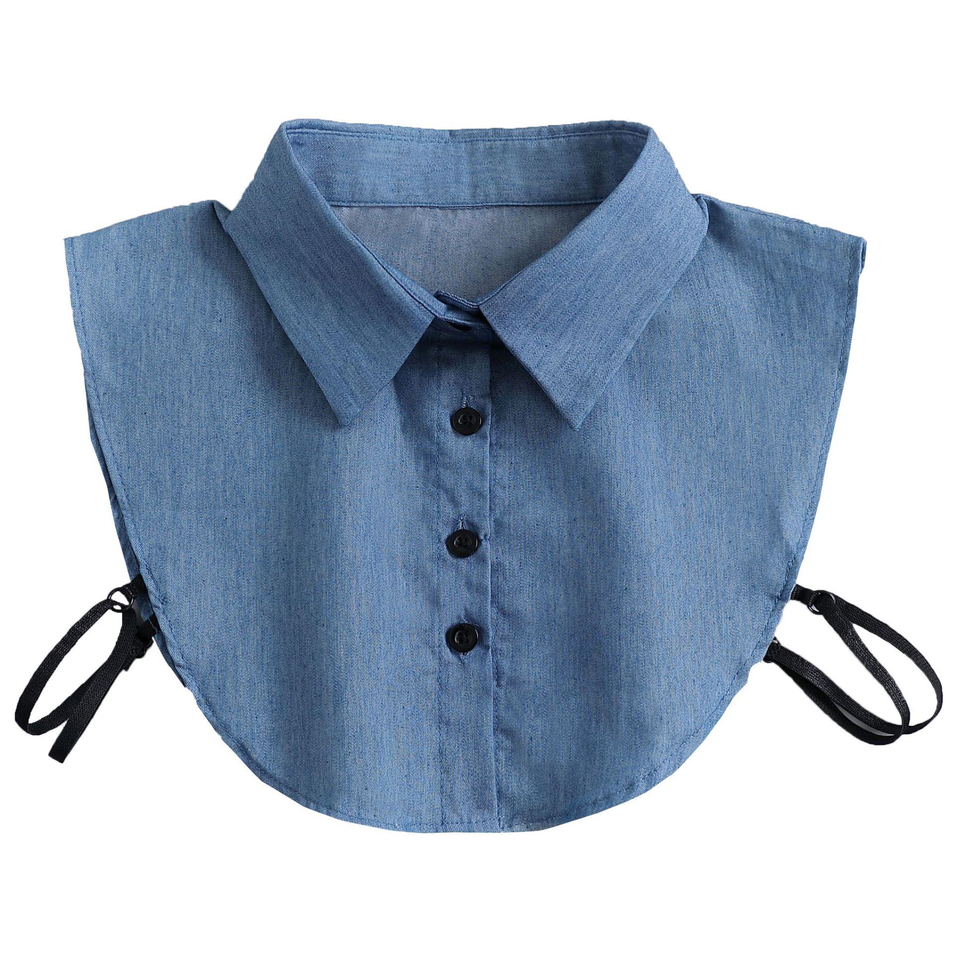 

Denim Shirt with Detachable Fake Doll Collar and Point Collar Options Denim Point Collar