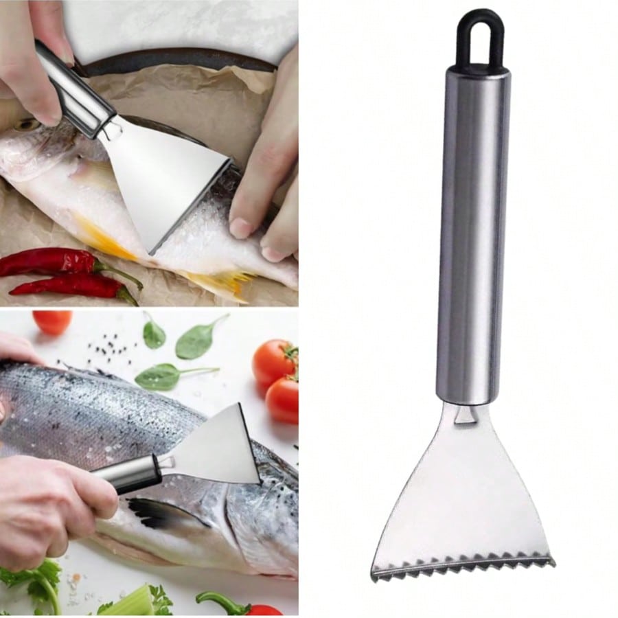 Fischschupper aus Edelstahl mit Haken, Küchenhelfer, manueller Fischschupper und Fischreiniger.