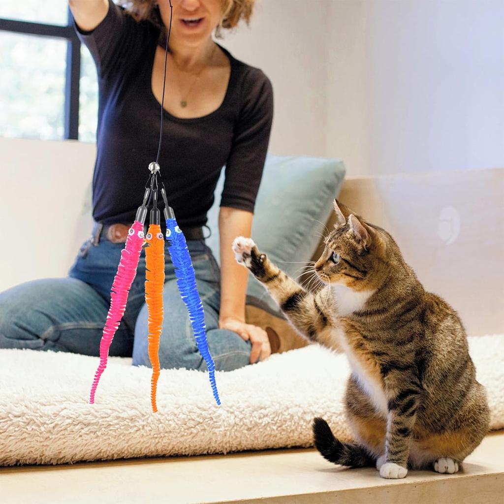 30PCS Cat Worm Toy Refills,Colorful Fuzzy Worm Cat Toy Teasers,Interactive Cats Wand Attachments Replacements for Indoor Cats Kitten(Multi Colored)
