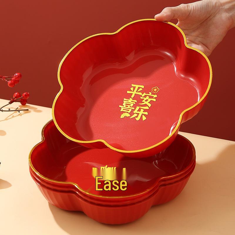 Red Wedding Candy Dish & Engagement Centerpiece Set: Happy Plate for Dried Fruits & Housewarming