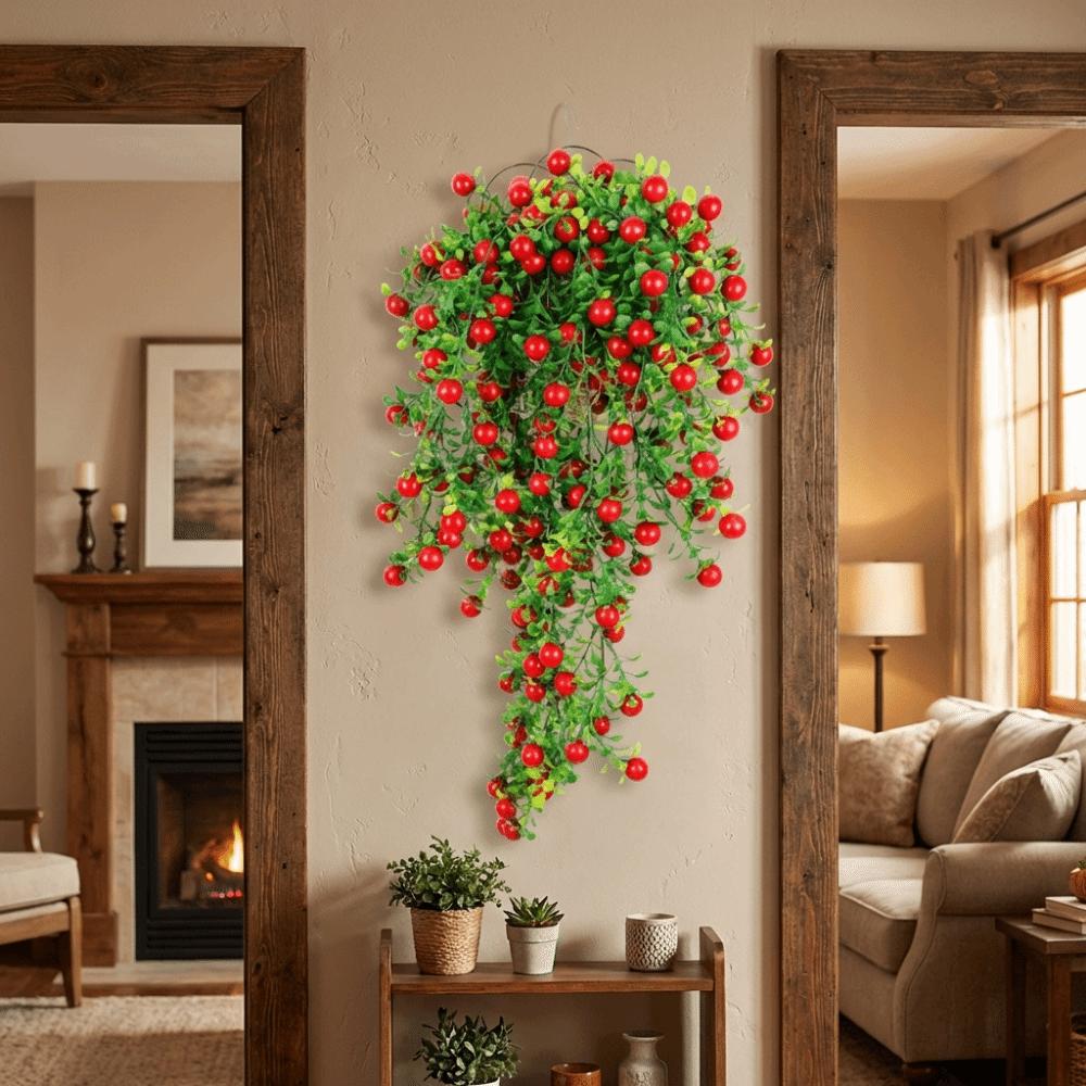 Ornament Simulationspflanze Ranke Rot Orange Frucht Hängende Girlande Hohe Qualität Pflanzenwand Geschenk