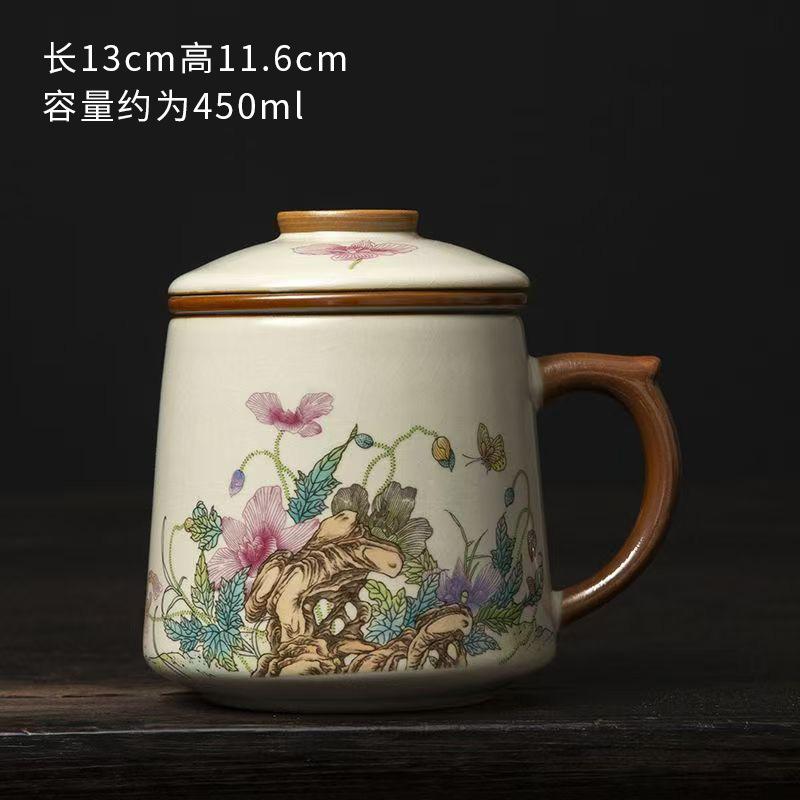 Chinese Ru Kiln Teacup Blue And White Ceramic With Lid Tea Separation Water Cup Household Special Tea Cup Office Mug