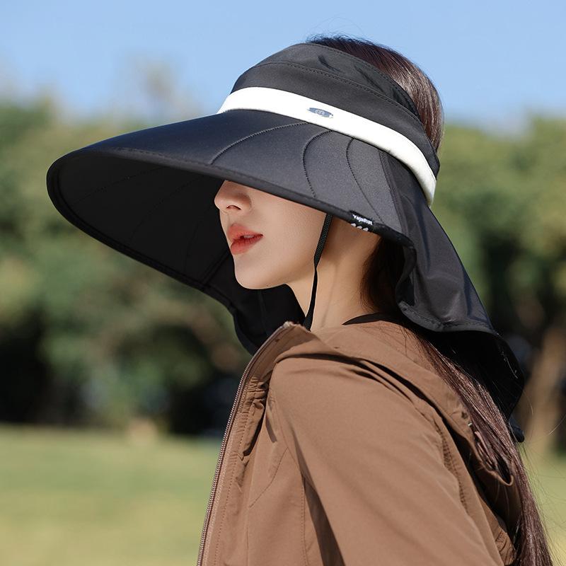 Sun Hat Women'S Fashion Color Matching Big Eaves Anti-Ultraviolet Empty Top Sun Hat Ice Silk Shawl Sunshade Bucket Hat