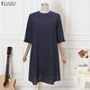 ZANZEA Damen Lässig Rundhals Sommer Halbarm Patchwork Kleid