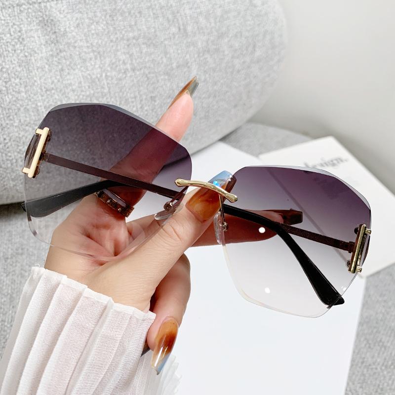 New Frameless Edge Cut Sunglasses Women Fashion Large Frame UV Protection 90252