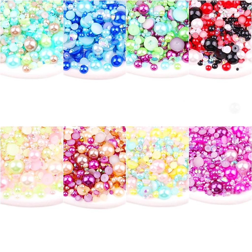 Mixed 2mm-10mm Half-Round AB Plated Resin Pearls - DIY Accessories