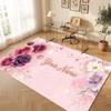 Floral Garden Theme Crystal Velvet Floor Rug Personalized Custom Name Text Warm Carpet Home Decoration
