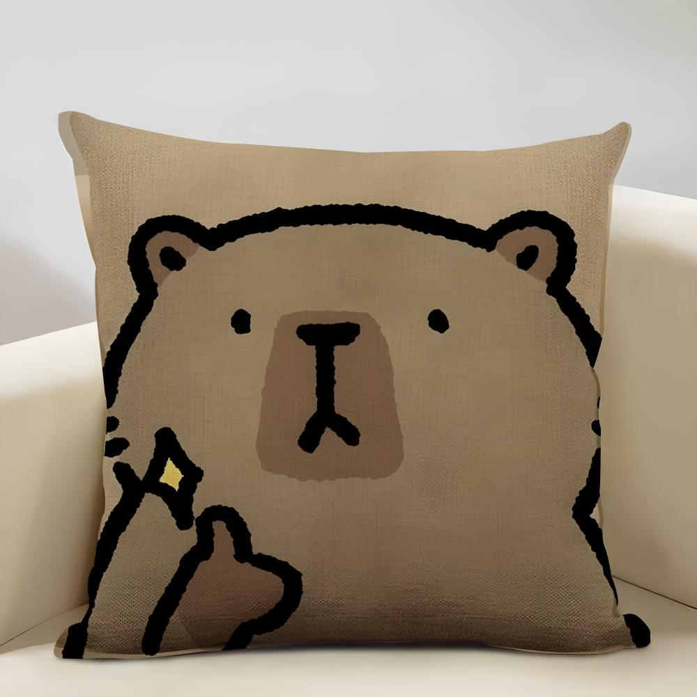 Cute Animal Cartoon Companion Capybara Cushion Cover Household Decoration Linen Sofa Cushion Cover: Skin-Friendly & Breathable W