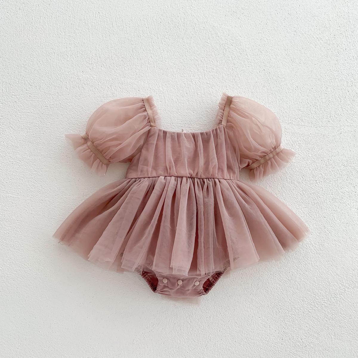 Letní sada dětských overalů Krajka Puntíky Dětské princeznovské šaty Kojenecké dívčí body Dětské overaly 0-24 měsíců 3-6M hnědá