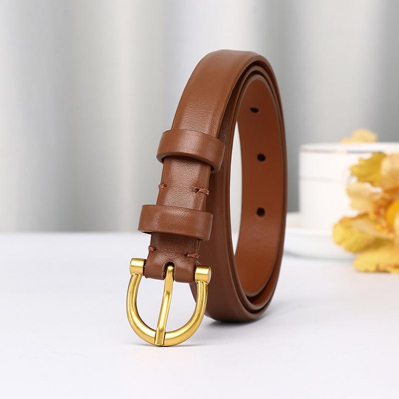 Ceinture Minimaliste Luxe Léger pour Femme Tendance Mode Cuir Polyvalente Élégante Haut de Gamme Première Couche Cuir de Vachette Ceinture Fine pour Femme