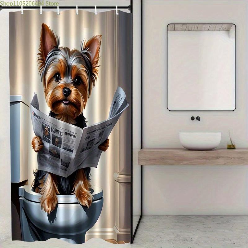 Jit1pc Yorkshire Terrier Pattern Print Shower Curtain, High-End Elegant Easy-To-Install Bathroom Curtain for Home Decoration,