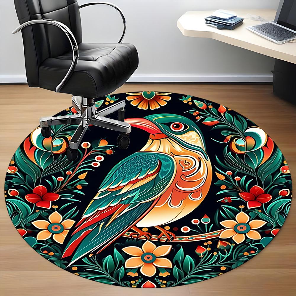 1PC Floral Bird Office Round Area Rug, Mat Suitable For Office, Under Office Chairs Bedroom Living Room Home Decor, Room Deco