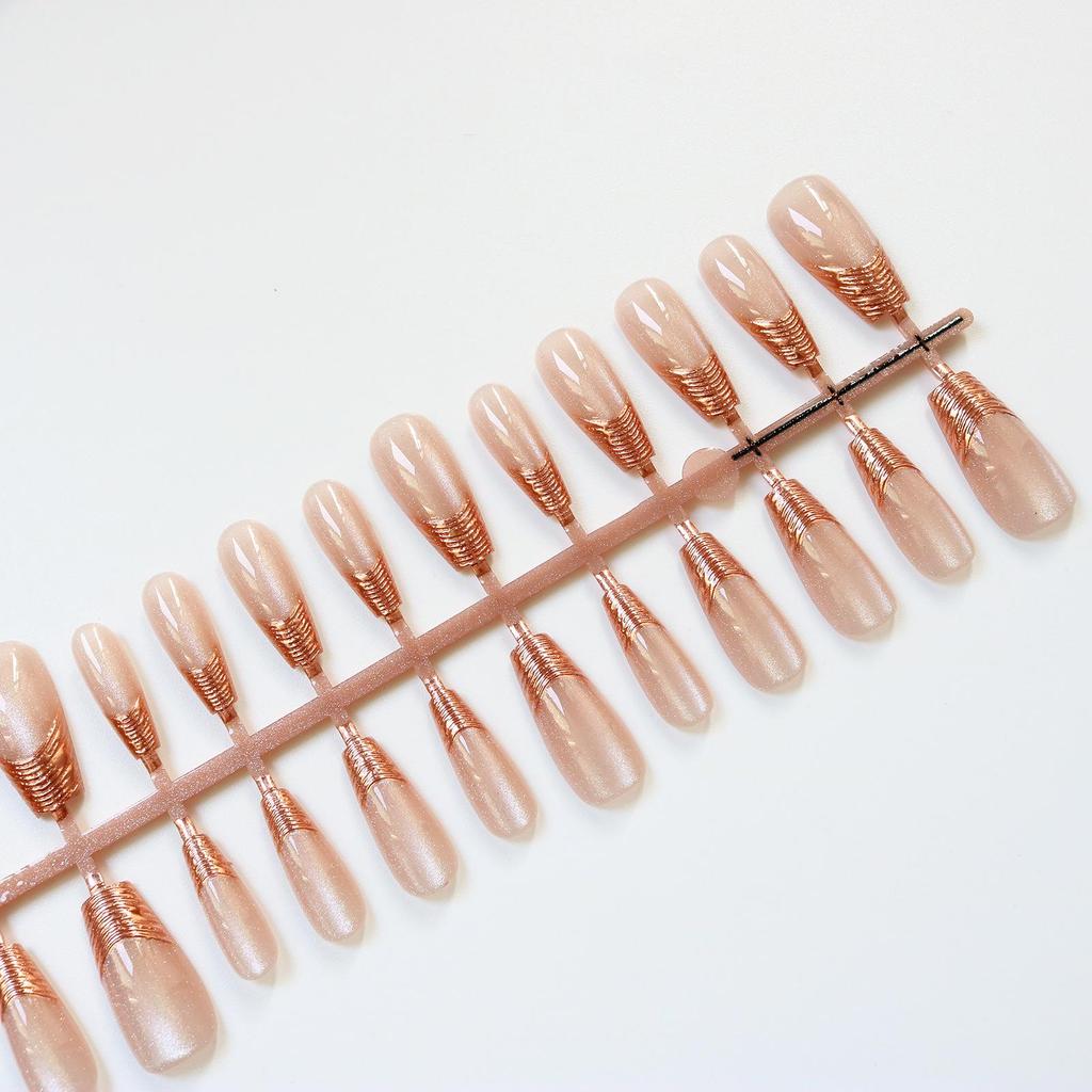 Nude Gold Foil Reversible Paris Wearable Nails - High-End Spicy Girl Style Nail Art Stickers