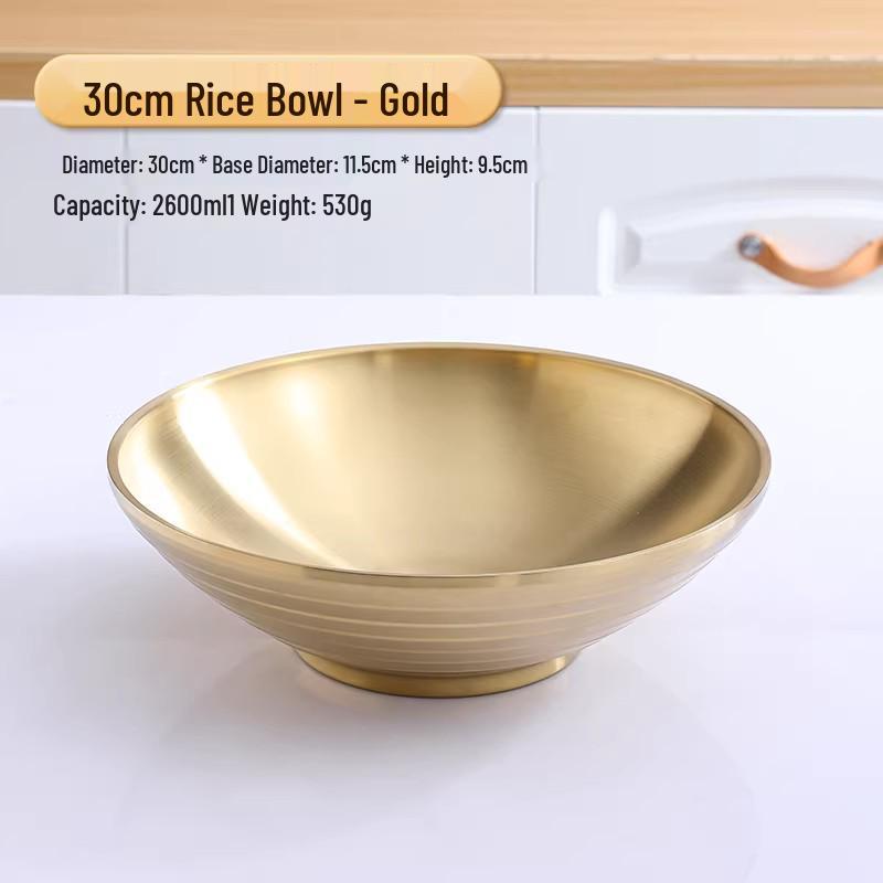 304 Stainless Steel Double Layer Heat-Insulated Ramen and Soup Bowl - Large Gold Noodle Mixing Bowl