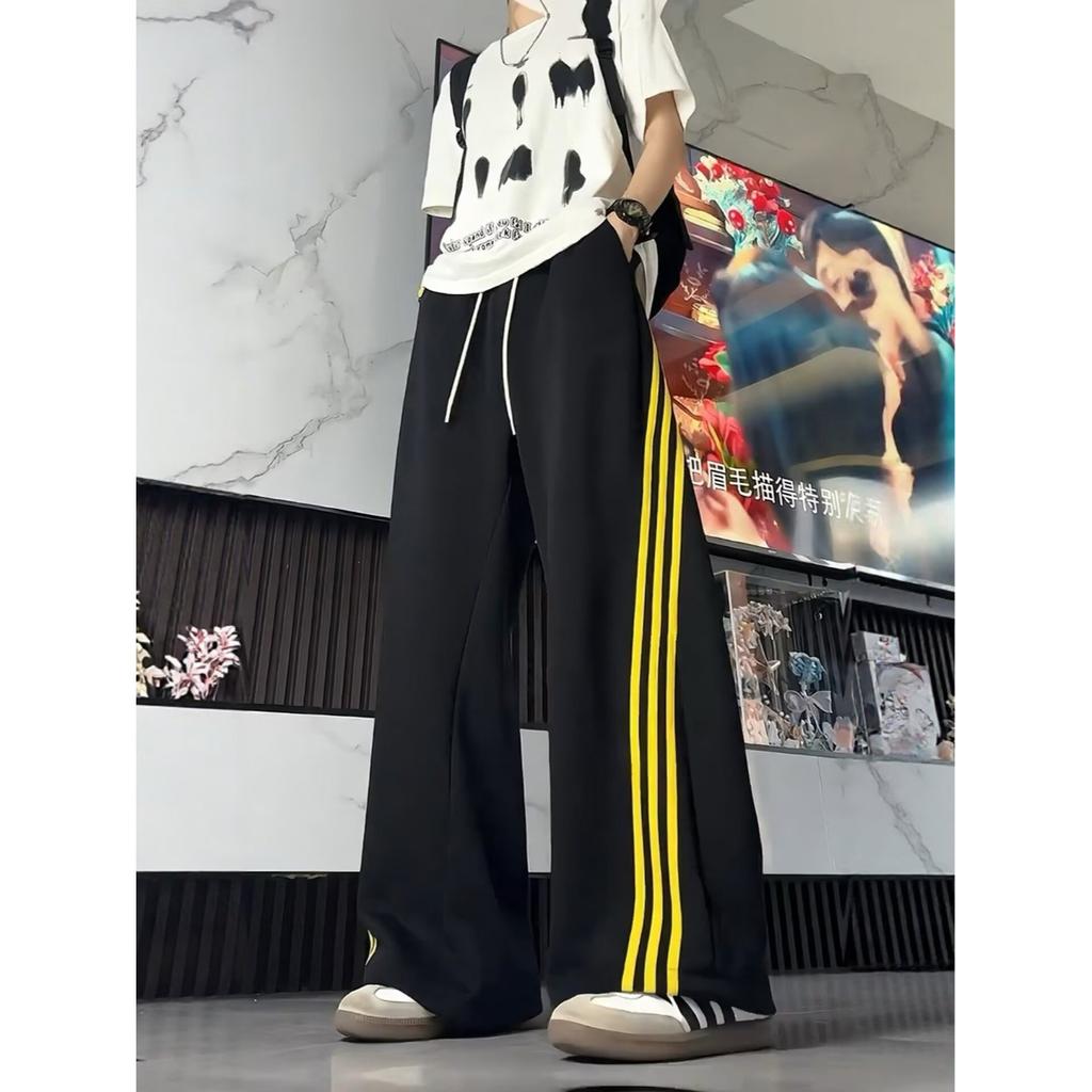 American retro three-bar sweatpants men's autumn basketball training sweatpants trendy brand high-end drape casual pants