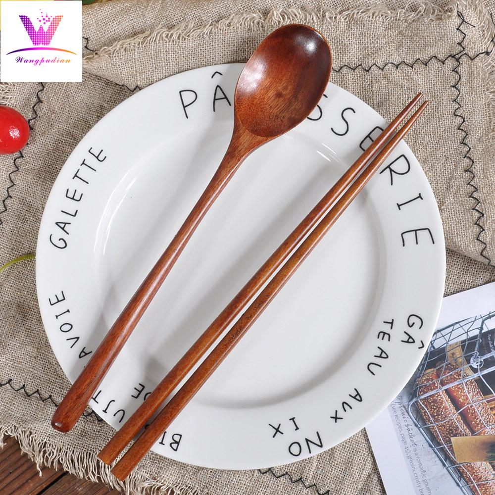 1 Wooden Tableware Set Of 1 Wooden Spoon & 1 Pair Of Chopsticks Natural Wood Spoon  Chopstics Environmentally Friendly Material коричневый