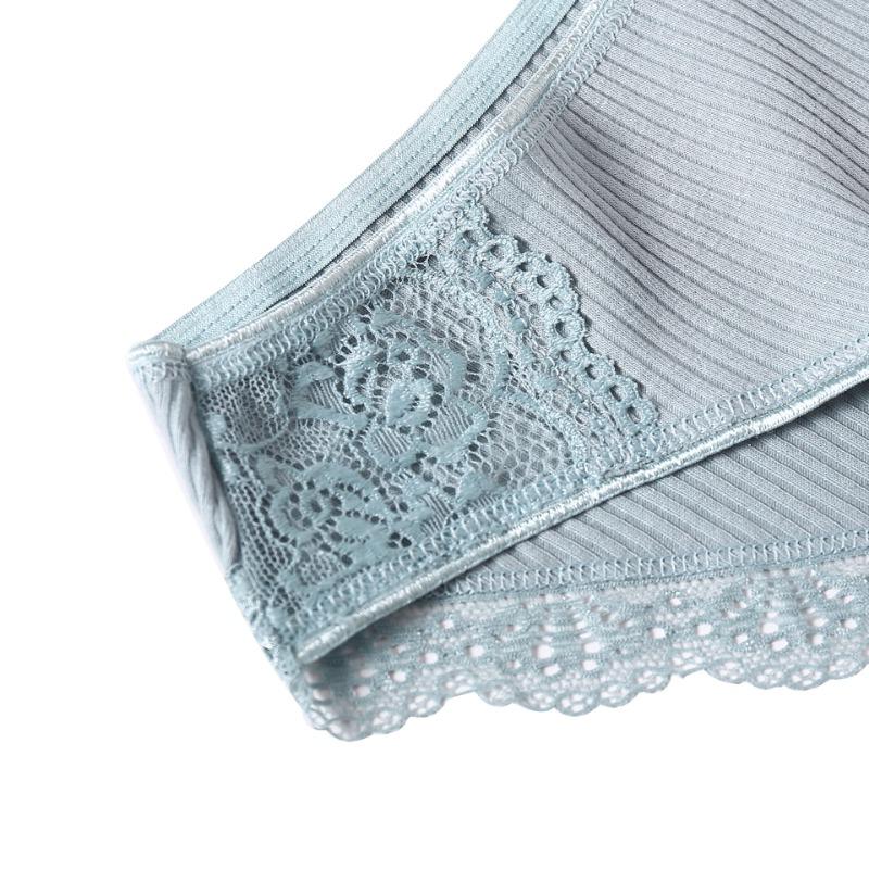 Einfarbige Damenunterwäsche aus Baumwolle mit Spitzenkanten und mittlerer Taille, dreieckige Hose, sexy Slips, Damenhöschen