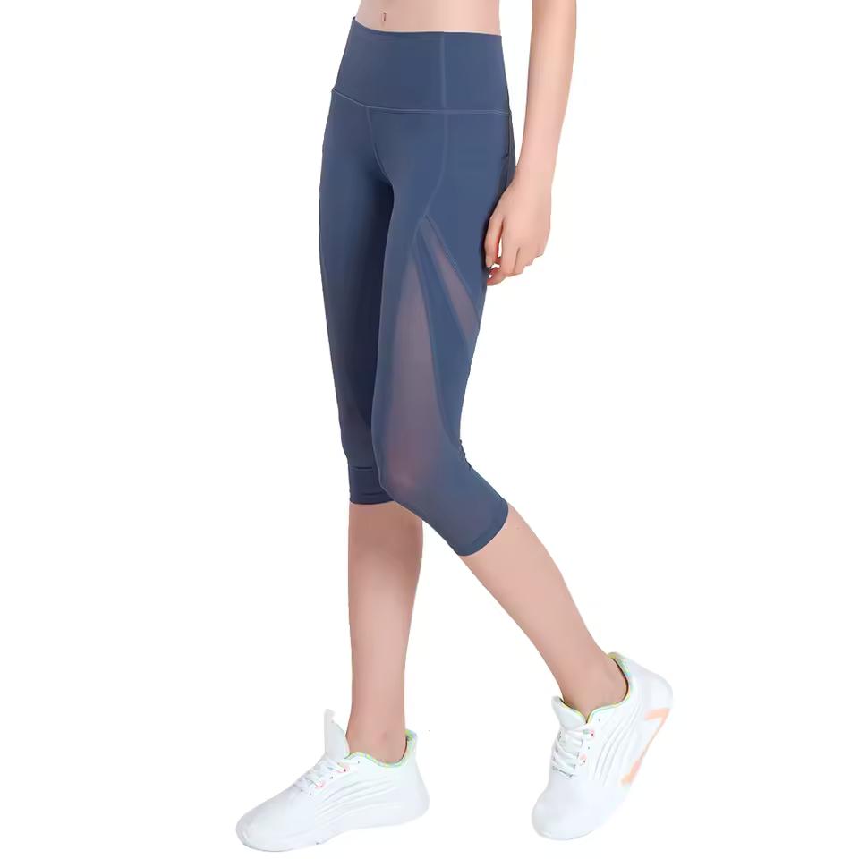 High Waist Mesh Sportliche eng anliegende Yogahose Schnelltrocknende Capri-Hose Crop Fitness Eng anliegende Atmungsaktive Hose Lauf-Fitnesshose